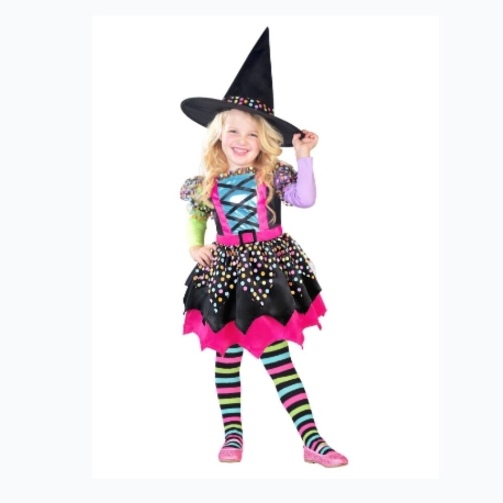 TODDLER GIRL POLKA DOT & STRIPES PINK BLACK WITH DRESS HALLOWEEN COSTUME -2T